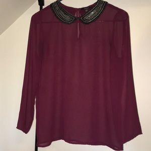 See-through red wine color shirt